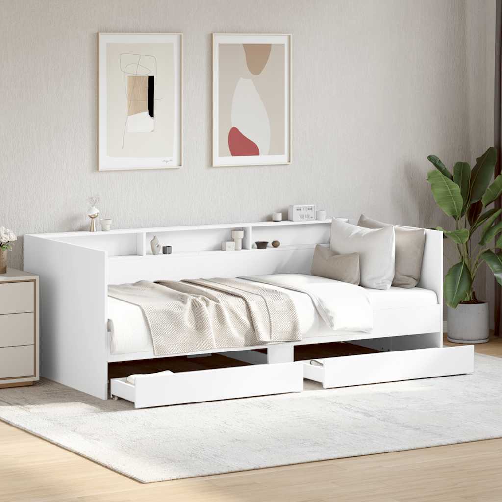 Slaapbank met lades zonder matras 100x200 cm wit is nu te koop bij PeponiXL, paradijselijk wonen!