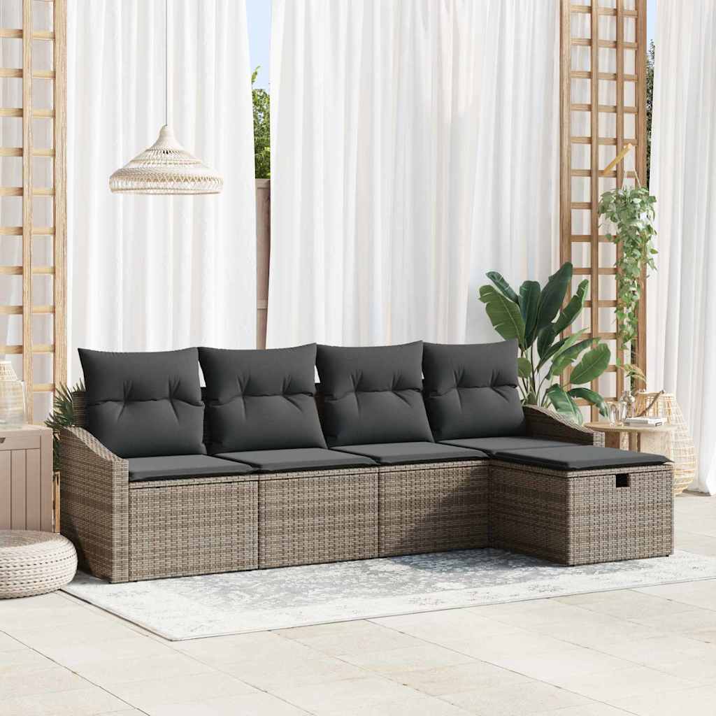 Bankstel met kussen met opslag 5 pcs Grijs poly rattan is nu te koop bij PeponiXL, paradijselijk wonen!