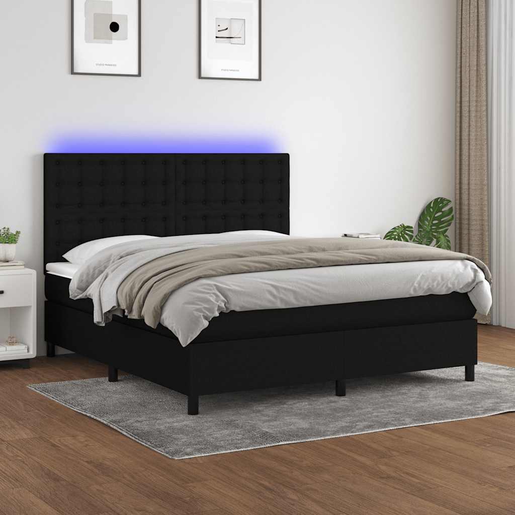 Boxspring met matras en LED stof zwart 180x200 cm is nu te koop bij PeponiXL, paradijselijk wonen!
