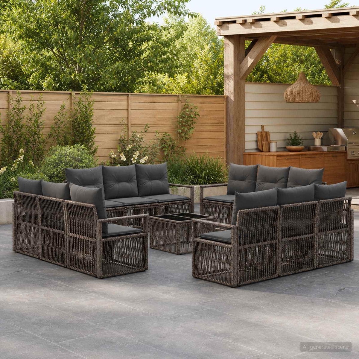 Tuinbankenset 13 pcs Grijs poly rattan is nu te koop bij PeponiXL, paradijselijk wonen!
