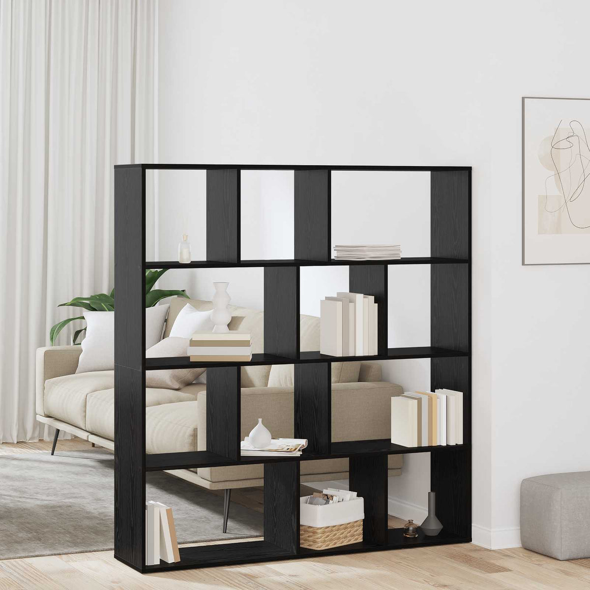 Boekenkast Zwart Eiken 132 x 29 x 141,5 cm Bewerkt hout is nu te koop bij PeponiXL, paradijselijk wonen!