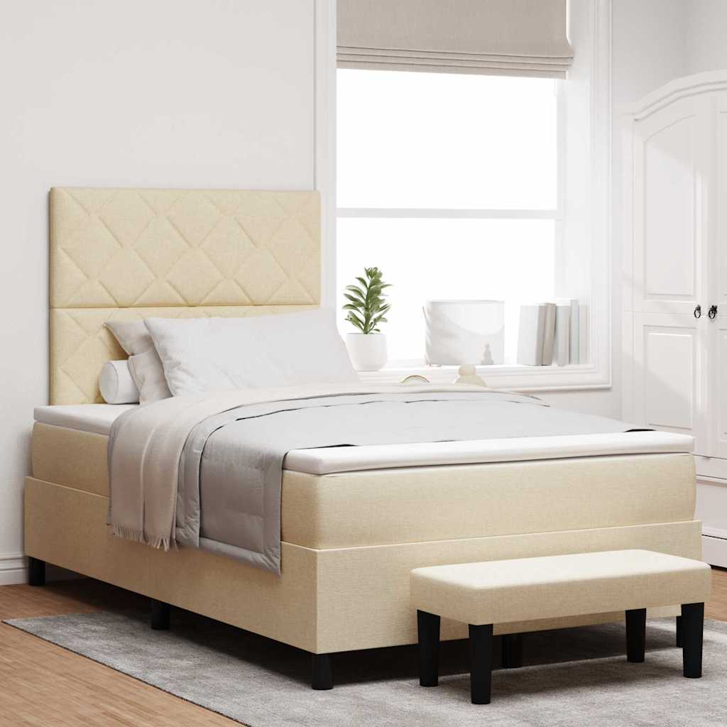 Boxspringbed met hoofdeinde Crème 120 x 200 cm Stof is nu te koop bij PeponiXL, paradijselijk wonen!