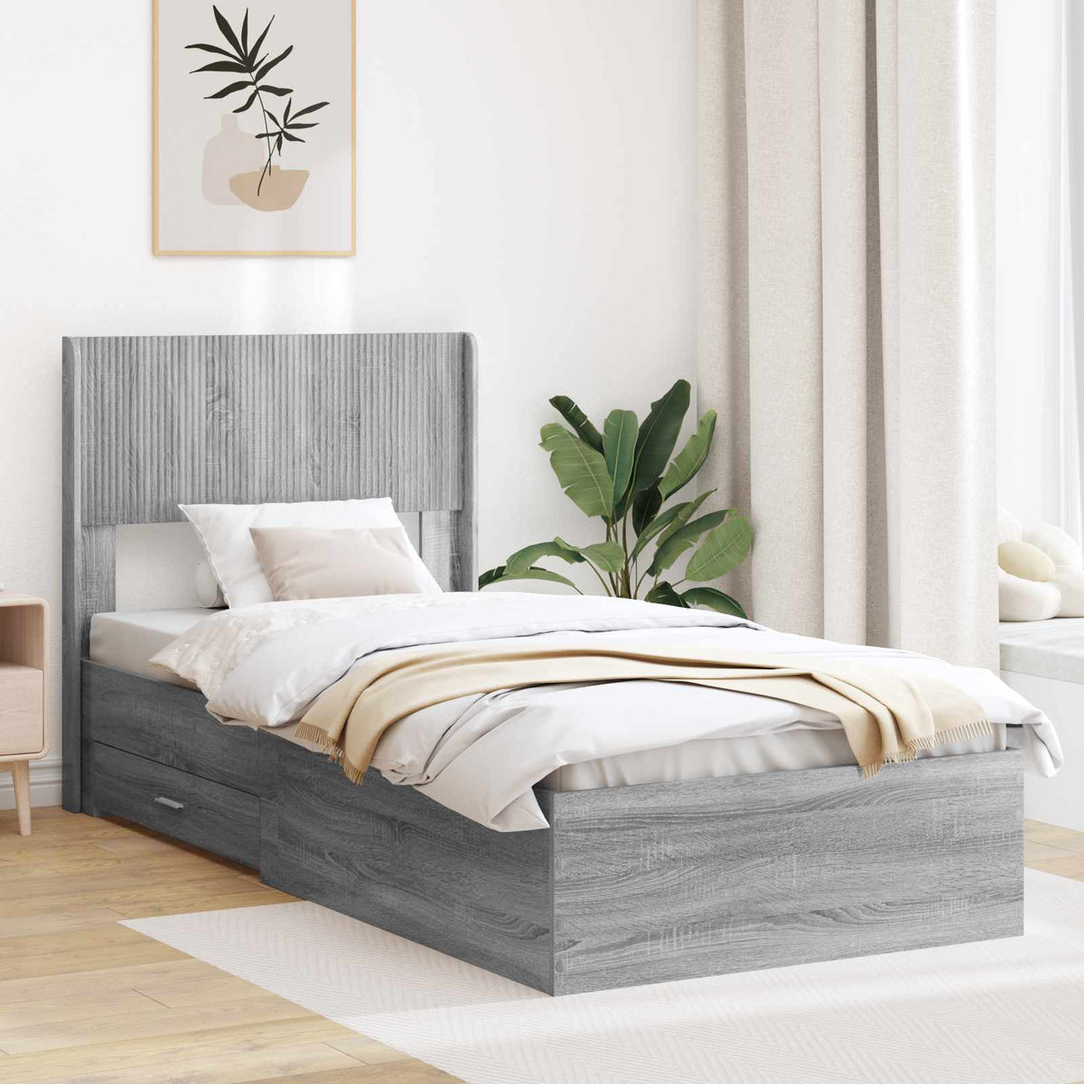 Bedframe met opbergruimte en hoofdbord Grijs Sonoma 75 x 190 cm is nu te koop bij PeponiXL, paradijselijk wonen!