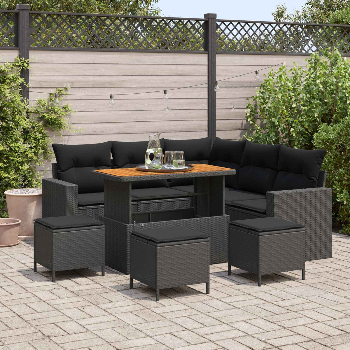 Tuinbankenset met kussen 10 pcs Zwart poly rattan is nu te koop bij PeponiXL, paradijselijk wonen!