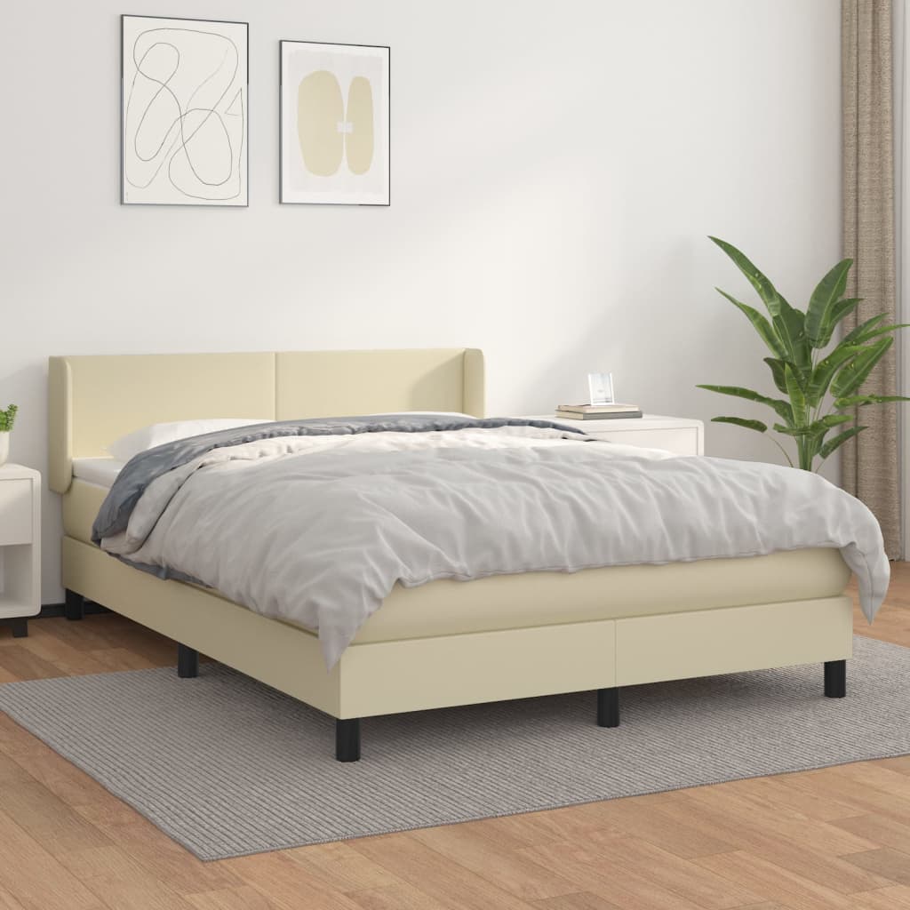 Boxspring met matras kunstleer crèmekleurig 140x190 cm is nu te koop bij PeponiXL, paradijselijk wonen!