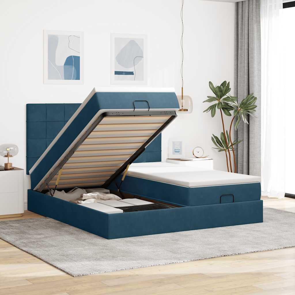 Ottoman bed met matrassen 200x200cm fluweel donkerblauw is nu te koop bij PeponiXL, paradijselijk wonen!