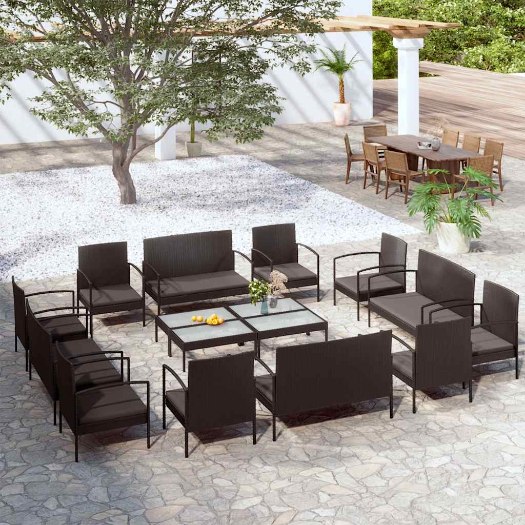 16-delige Loungeset met kussens poly rattan zwart is nu te koop bij PeponiXL, paradijselijk wonen!