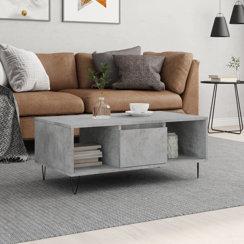 Salontafel 90x50x36,5 cm bewerkt hout betongrijs is nu te koop bij PeponiXL, paradijselijk wonen!