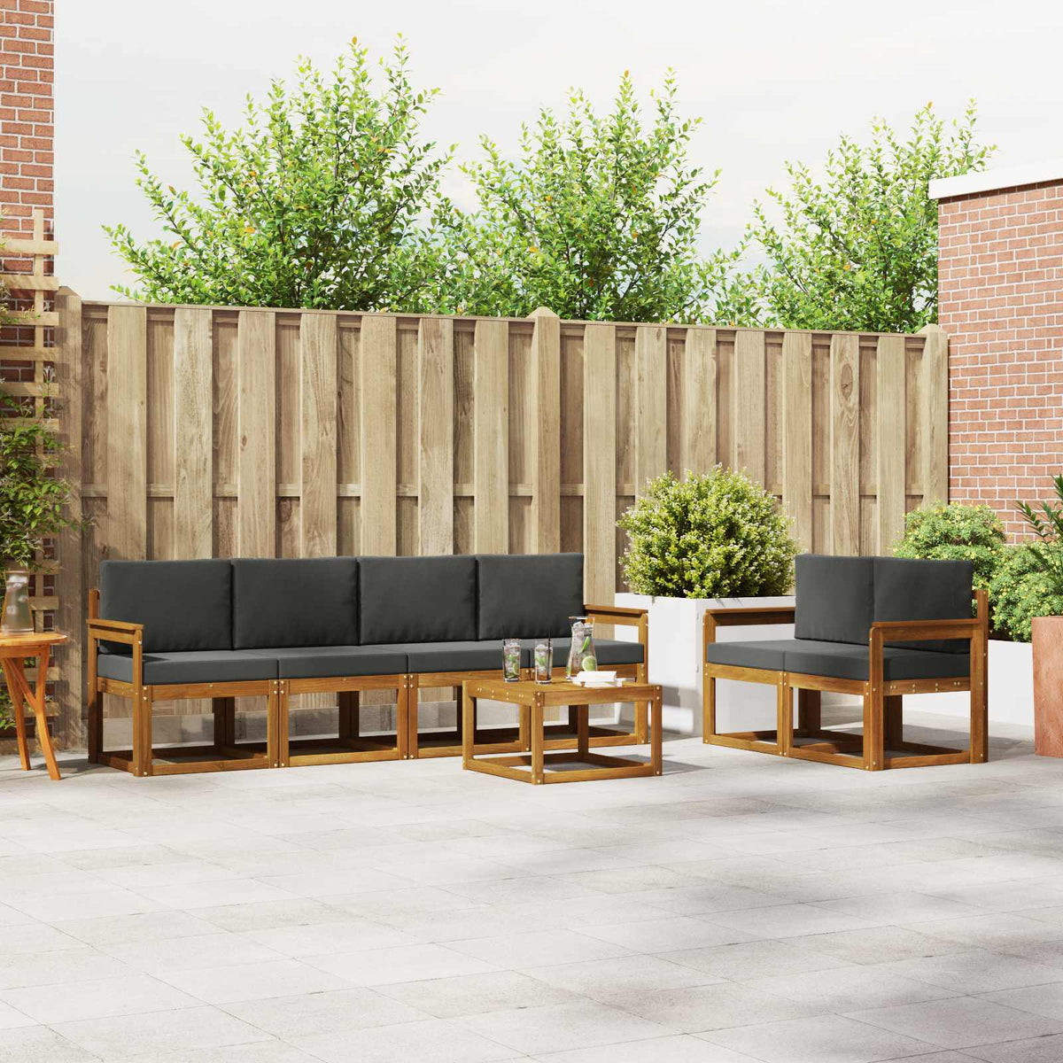 Buiten bankenset met kussen 7 pcs Natuurlijk en Antraciet is nu te koop bij PeponiXL, paradijselijk wonen!