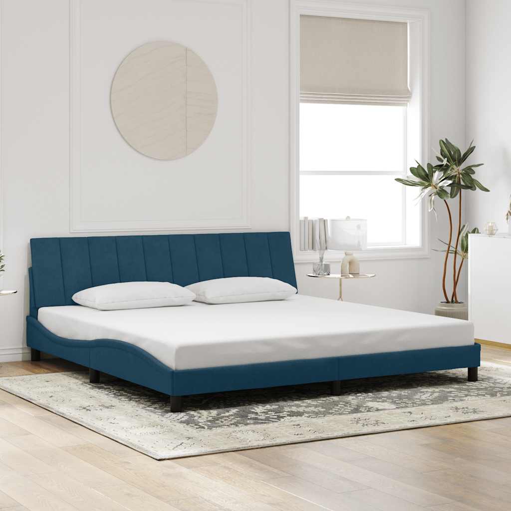 Bedframe zonder matras "Hanko" fluweel blauw 200x200 cm is nu te koop bij PeponiXL, paradijselijk wonen!