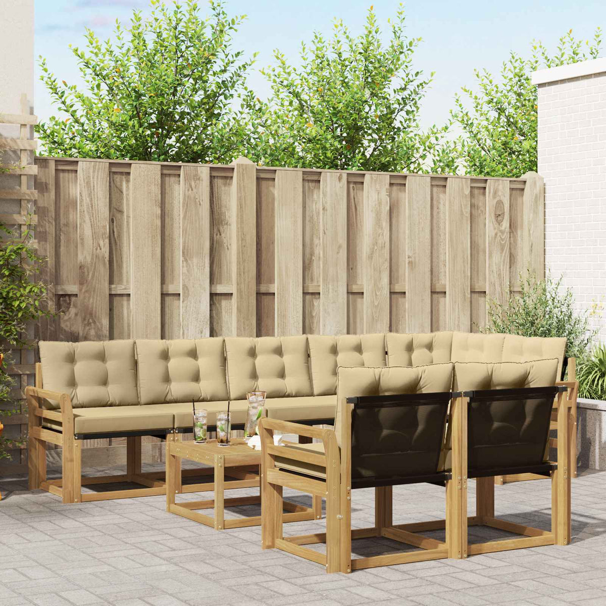 Buiten bankenset met kussen 9 pcs Wit en Beige is nu te koop bij PeponiXL, paradijselijk wonen!