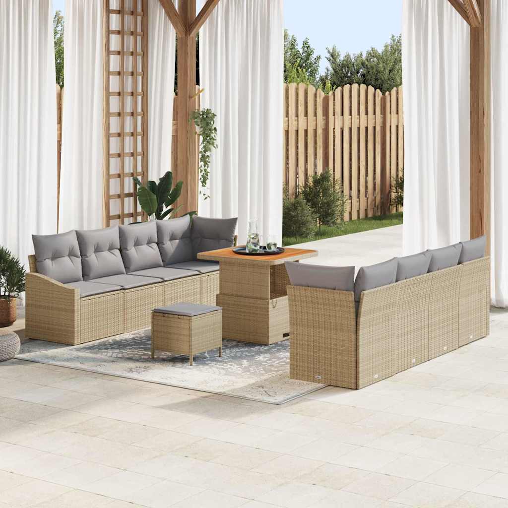 Tuinbankenset met kussen 11 pcs Beige poly rattan is nu te koop bij PeponiXL, paradijselijk wonen!