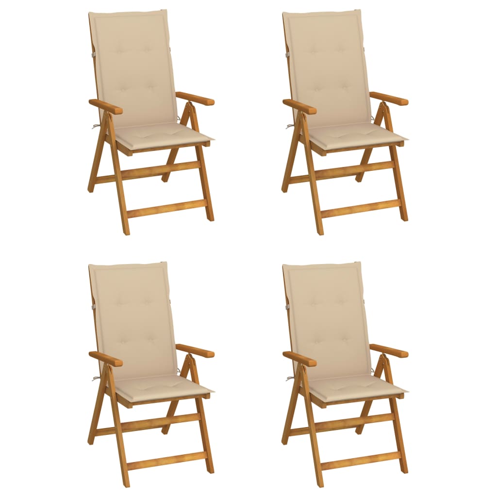 Tuinstoelen 4 st verstelbaar met kussens massief acaciahout is nu te koop bij PeponiXL, paradijselijk wonen!
