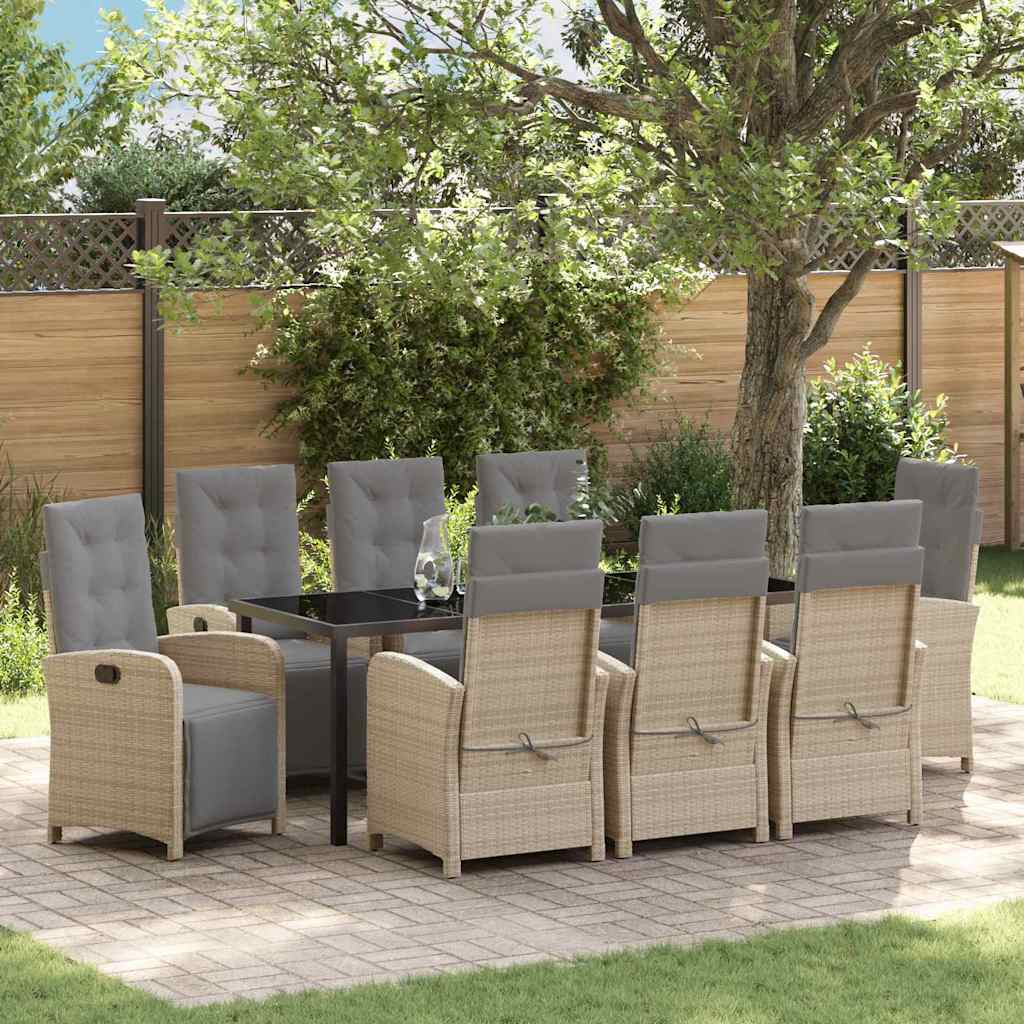 Tuin eettafelset met kussen 9 pcs Beige poly rattan is nu te koop bij PeponiXL, paradijselijk wonen!