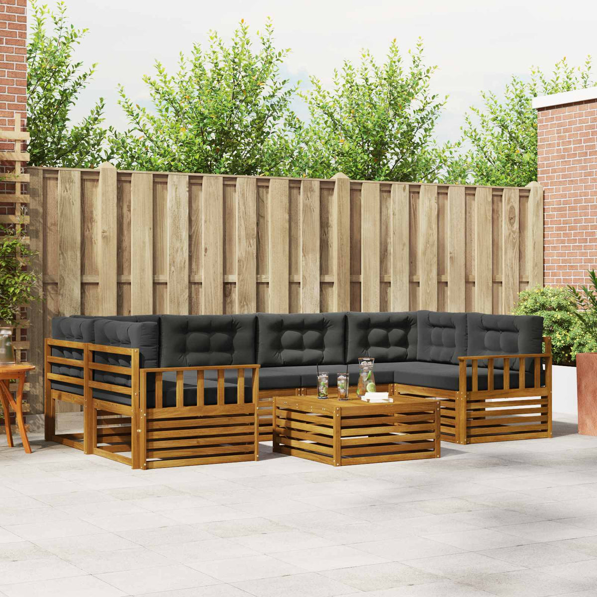 Buiten bankenset met kussen 7 pcs Natuurlijk en Antraciet is nu te koop bij PeponiXL, paradijselijk wonen!
