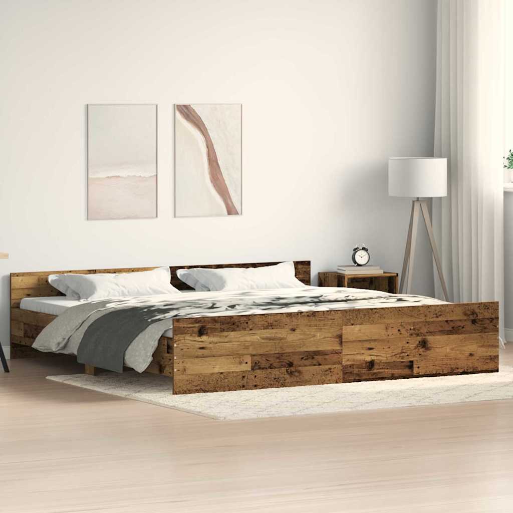 Bedframe met hoofdeinde Oud Hout 203 x 203 x 50 cm Bewerkt hout is nu te koop bij PeponiXL, paradijselijk wonen!