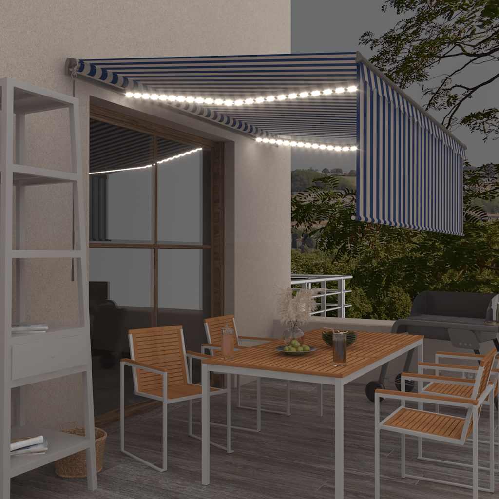 Luifel handmatig uittrekbaar rolgordijn LED 4,5x3 m blauw wit is nu te koop bij PeponiXL, paradijselijk wonen!
