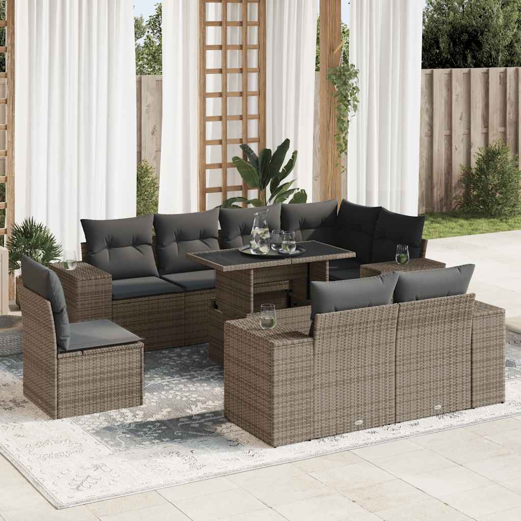 9-delige Loungeset met kussens poly rattan grijs is nu te koop bij PeponiXL, paradijselijk wonen!