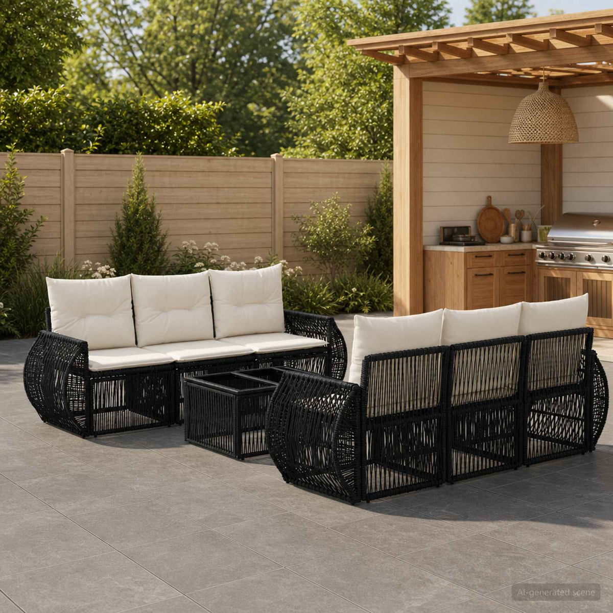 Tuinbankenset 7 st Zwart poly rattan is nu te koop bij PeponiXL, paradijselijk wonen!