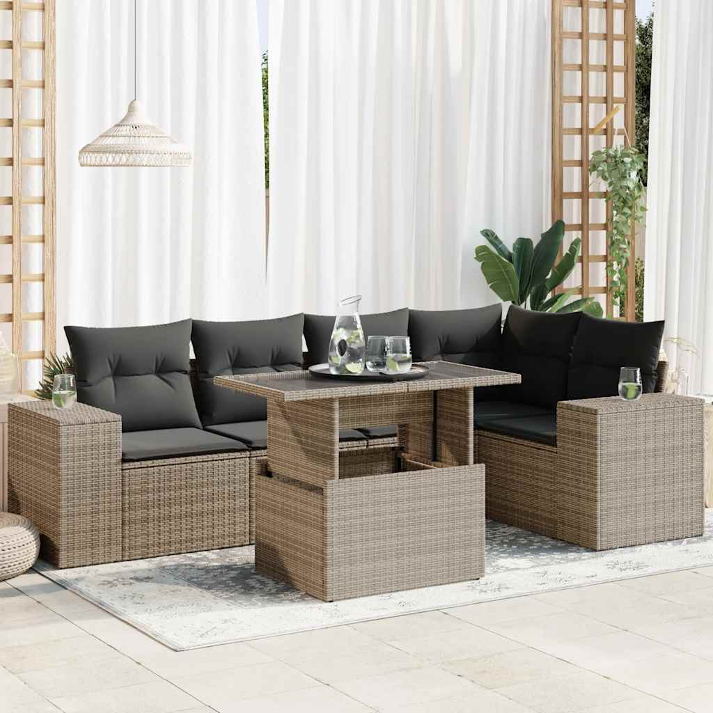 6-delige Loungeset met kussens poly rattan grijs is nu te koop bij PeponiXL, paradijselijk wonen!