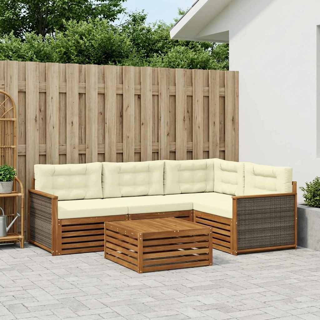 Buiten bankenset met kussen 5 pcs Natuurlijk en Crème is nu te koop bij PeponiXL, paradijselijk wonen!