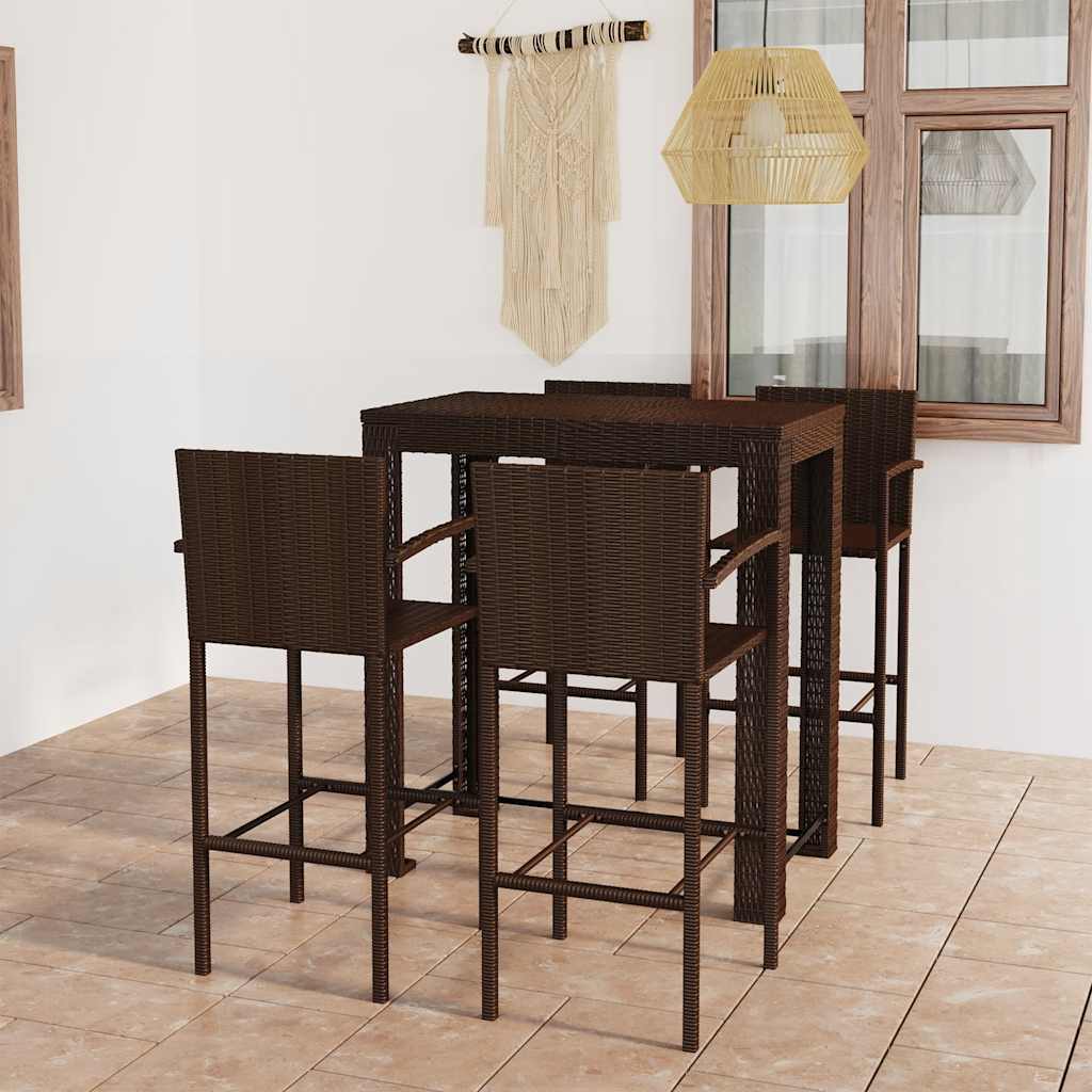 5-delige Tuinbarset met armleuningen poly rattan bruin is nu te koop bij PeponiXL, paradijselijk wonen!