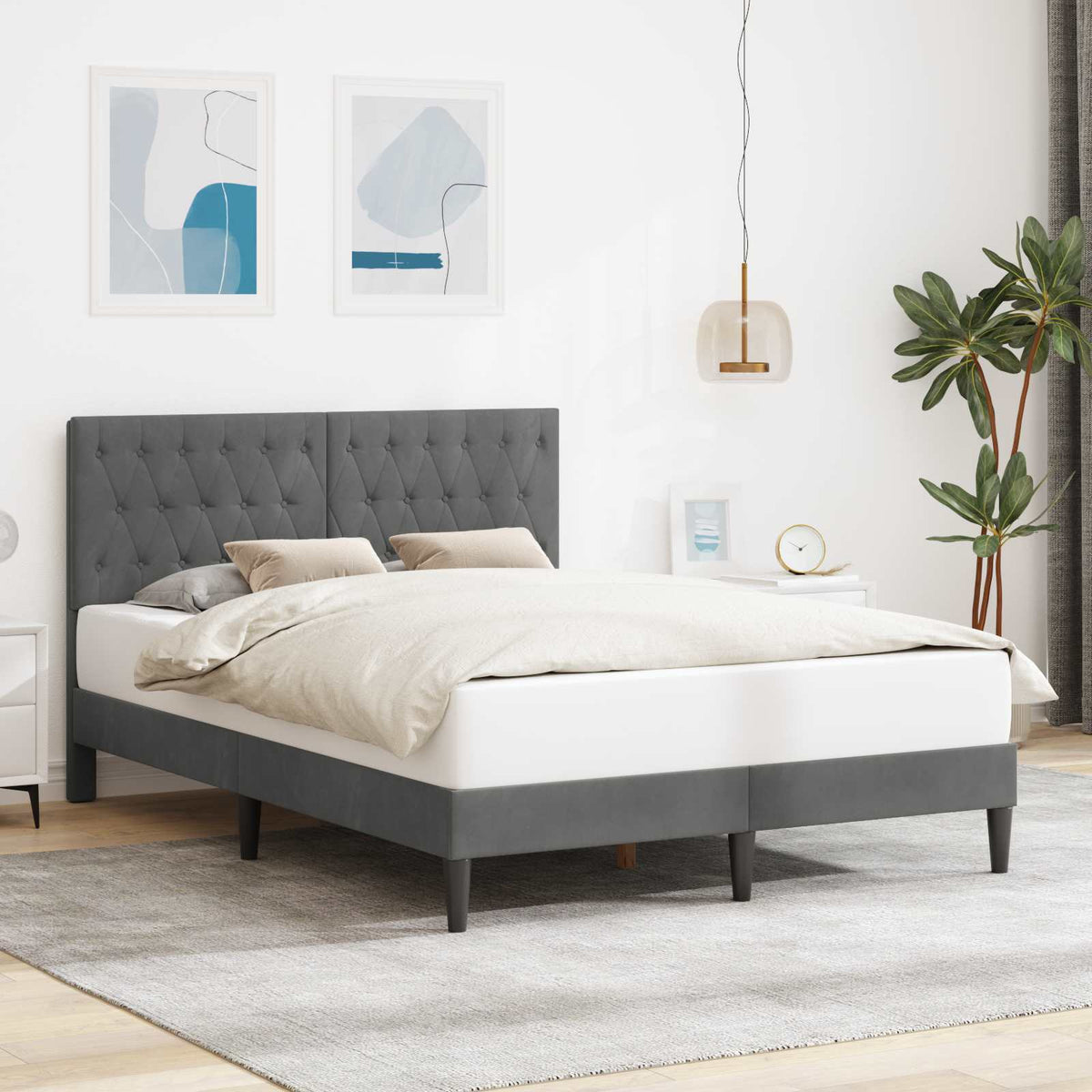 Bedframe met hoofdeinde Donkergrijs 120 x 190 cm Fluweel is nu te koop bij PeponiXL, paradijselijk wonen!