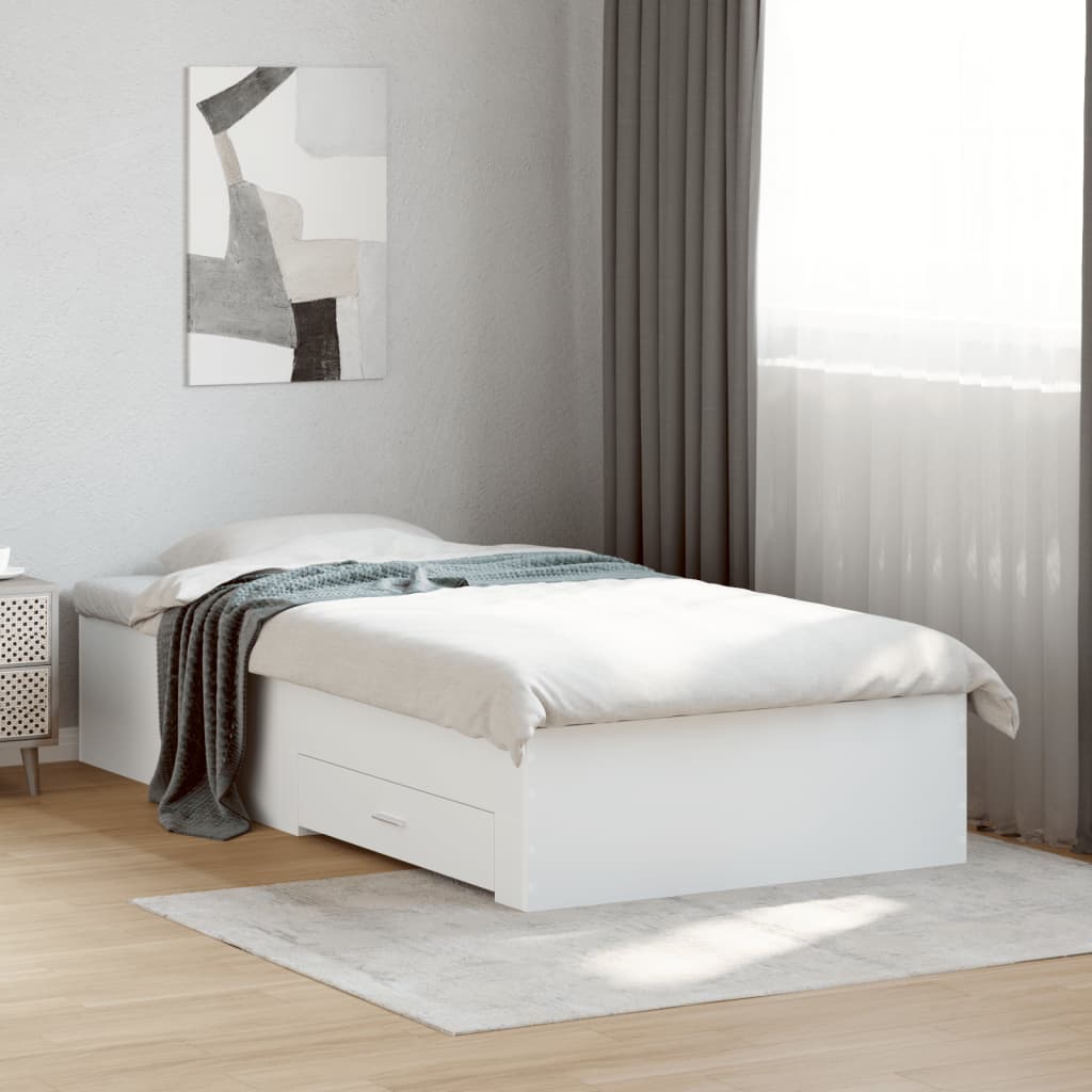 Bedframe met lades bewerkt hout wit 90x200 cm is nu te koop bij PeponiXL, paradijselijk wonen!