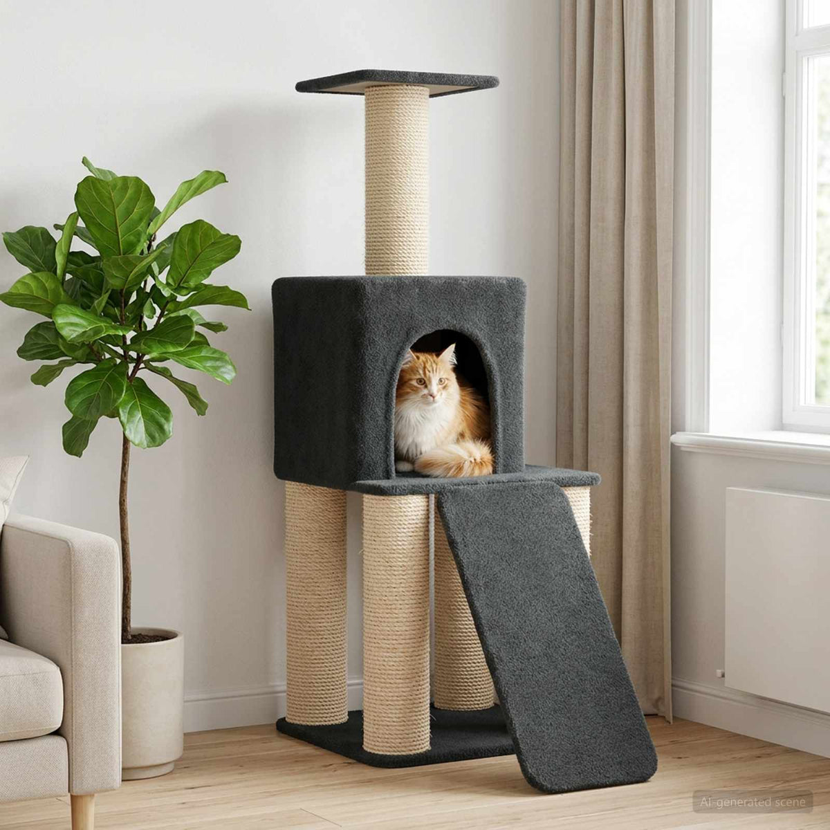 Kattenboom met sisal krabpalen Donkergrijs 146 cm is nu te koop bij PeponiXL, paradijselijk wonen!