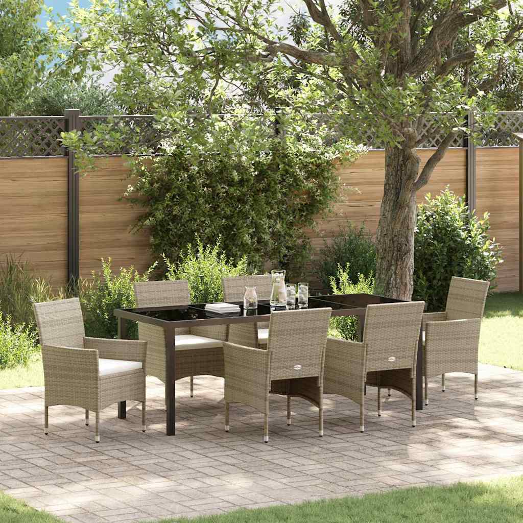 Tuin eettafelset met kussen 7 pcs Beige poly rattan is nu te koop bij PeponiXL, paradijselijk wonen!