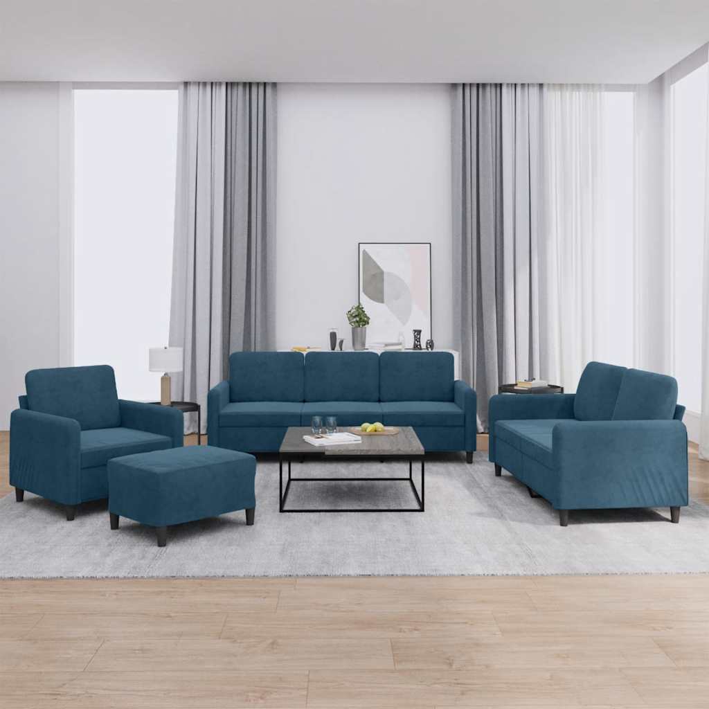 4-delige Loungeset fluweel blauw is nu te koop bij PeponiXL, paradijselijk wonen!
