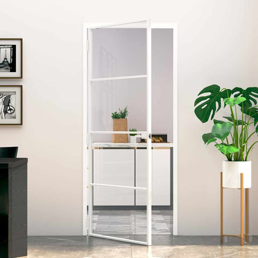 Binnendeur 83x201,5 cm gehard glas en aluminium smal wit is nu te koop bij PeponiXL, paradijselijk wonen!