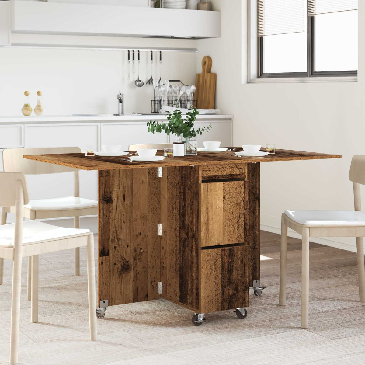 Eettafel 2 pcs 140 x 80 x 77 cm Bewerkt hout Oud hout is nu te koop bij PeponiXL, paradijselijk wonen!