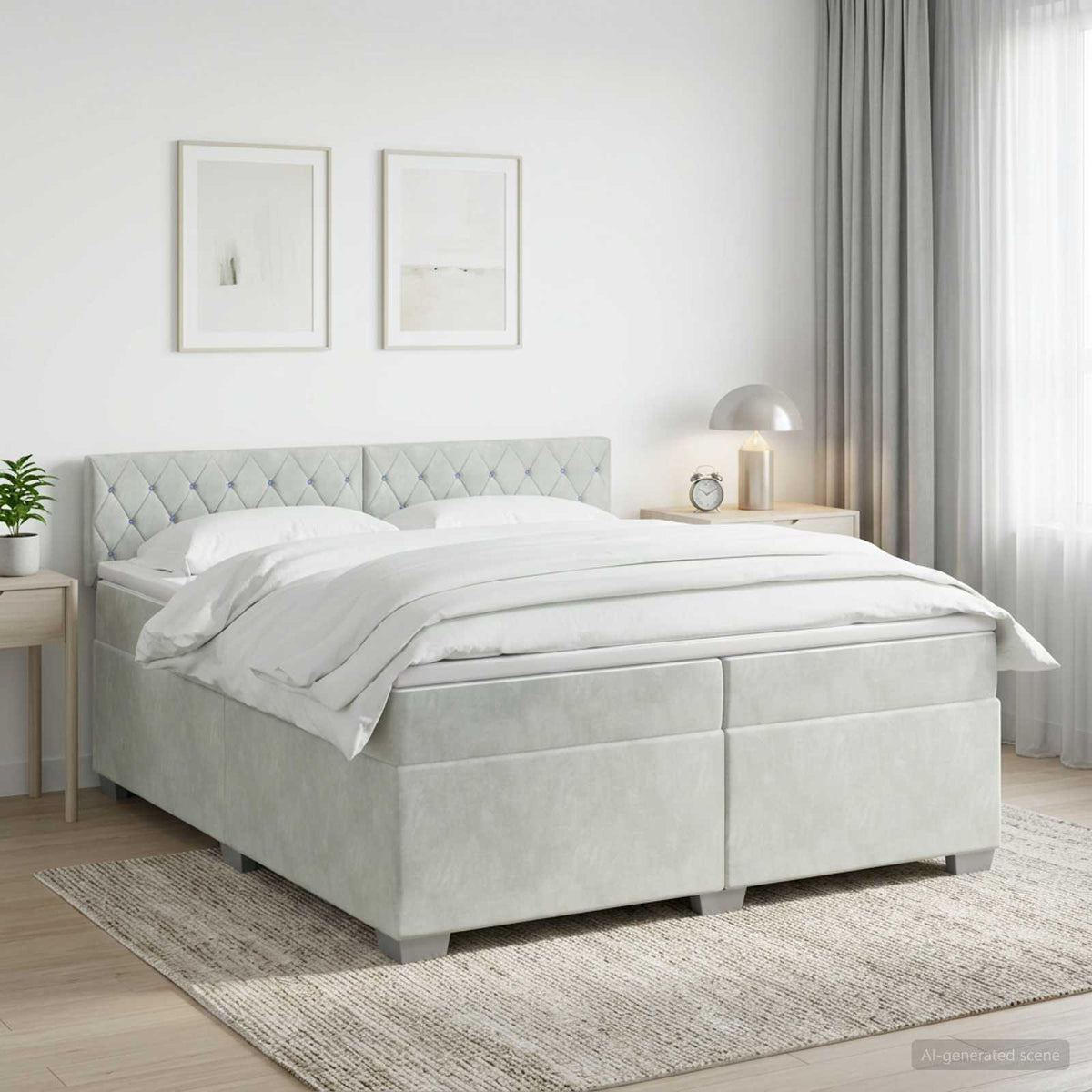 Boxspringbed met matras Lichtgrijs 200 x 200 cm Fluweel is nu te koop bij PeponiXL, paradijselijk wonen!