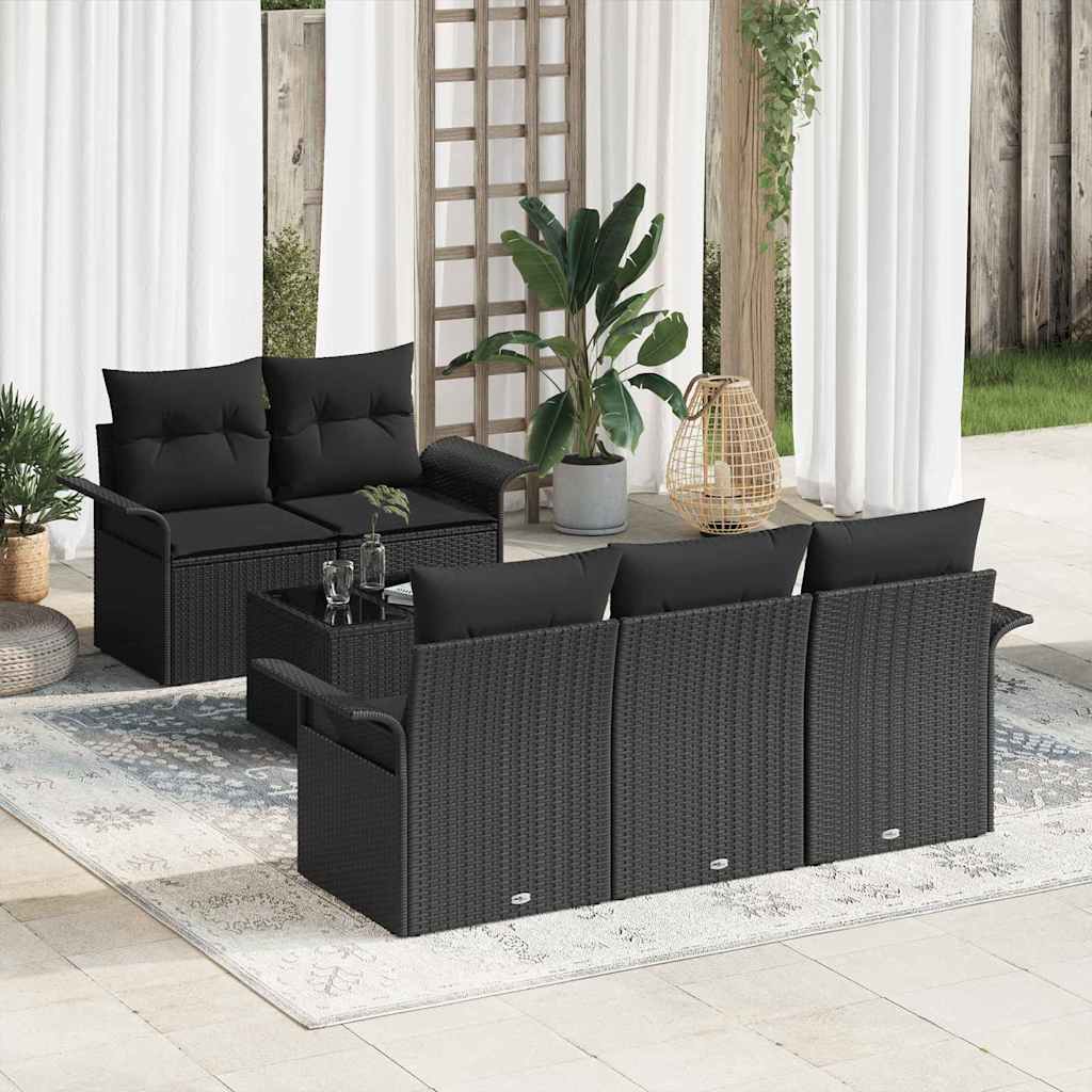 Bankstel met kussen 6 pcs Zwart poly rattan is nu te koop bij PeponiXL, paradijselijk wonen!