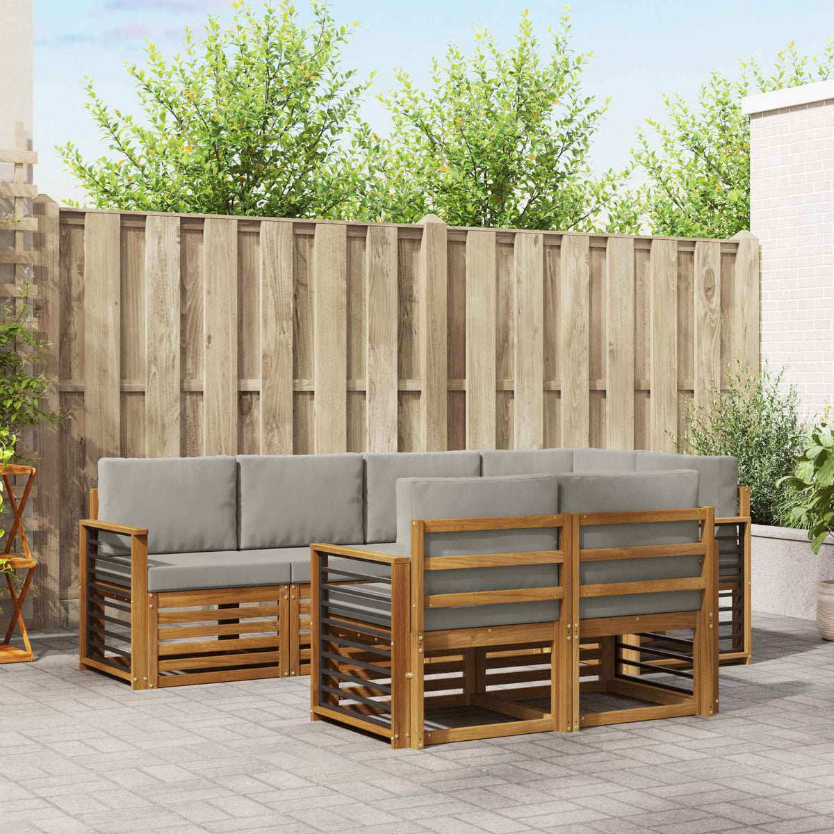 Hoekbank Set met kussen 7 pcs Natuurlijk en Lichtgrijs is nu te koop bij PeponiXL, paradijselijk wonen!