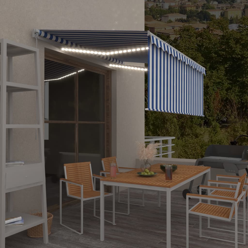 Luifel handmatig uittrekbaar rolgordijn LED 3,5x2,5 m blauw wit is nu te koop bij PeponiXL, paradijselijk wonen!