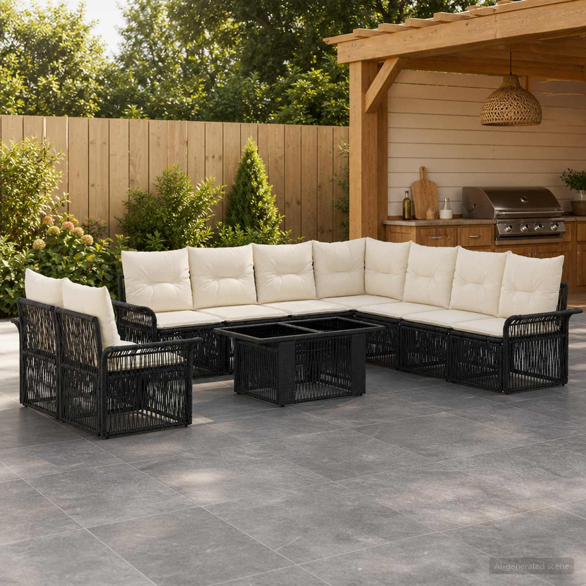 Tuinbankenset 10 st Zwart en Cream Wit poly rattan is nu te koop bij PeponiXL, paradijselijk wonen!