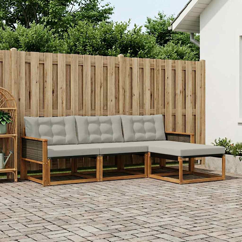 Buiten bankenset met kussen 4 pcs Naturel en lichtgrijs is nu te koop bij PeponiXL, paradijselijk wonen!