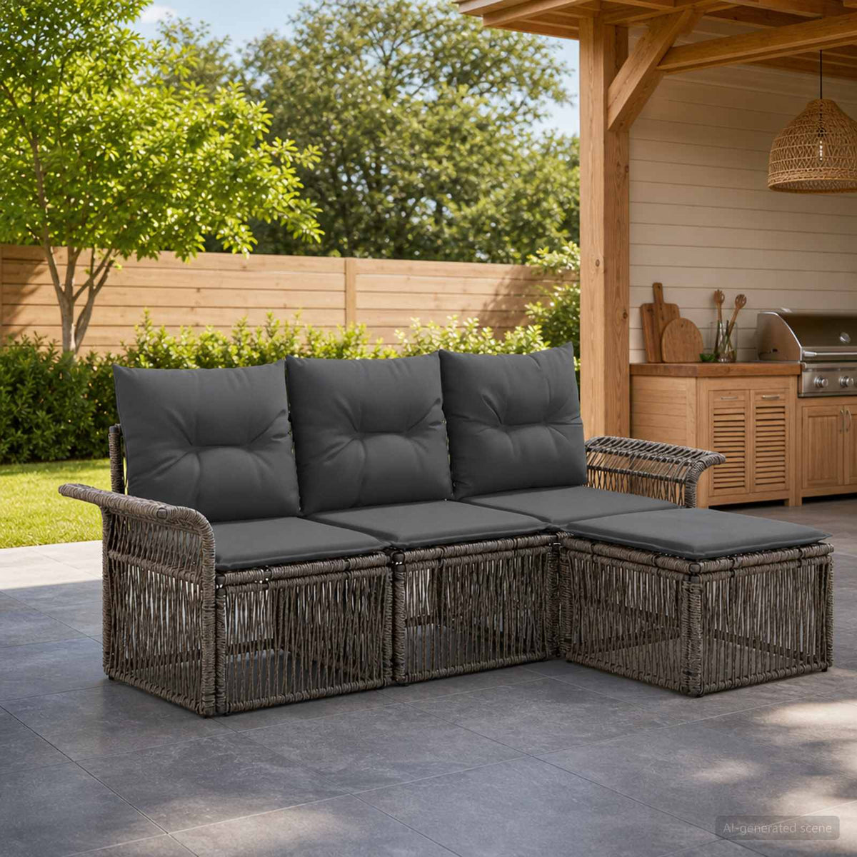 Tuinbankenset 4 pcs Grijs poly rattan is nu te koop bij PeponiXL, paradijselijk wonen!