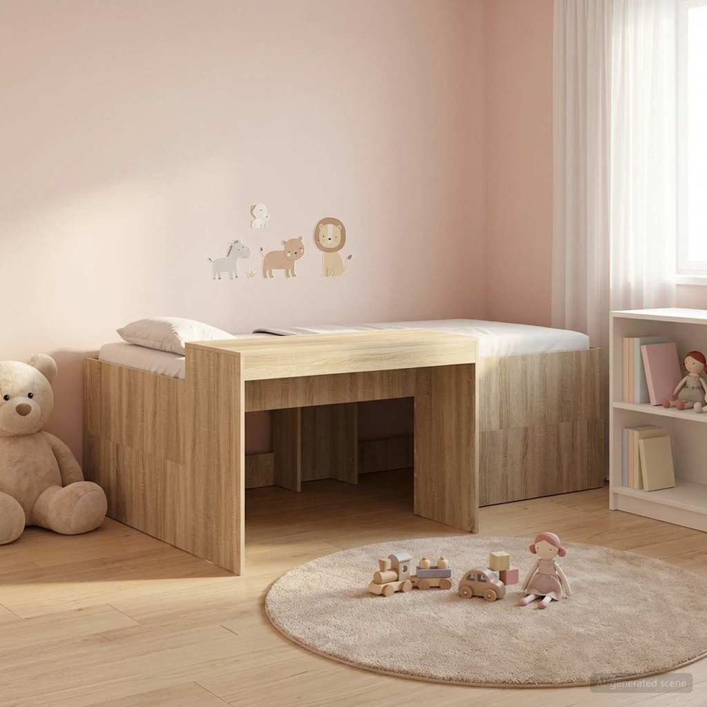 Hoge Bed Frame met Bureau voor Kinderen Sonoma Eiken is nu te koop bij PeponiXL, paradijselijk wonen!