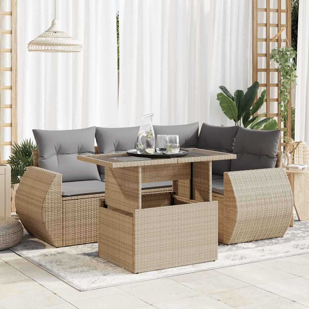 5-delige Loungeset met kussens poly rattan beige is nu te koop bij PeponiXL, paradijselijk wonen!