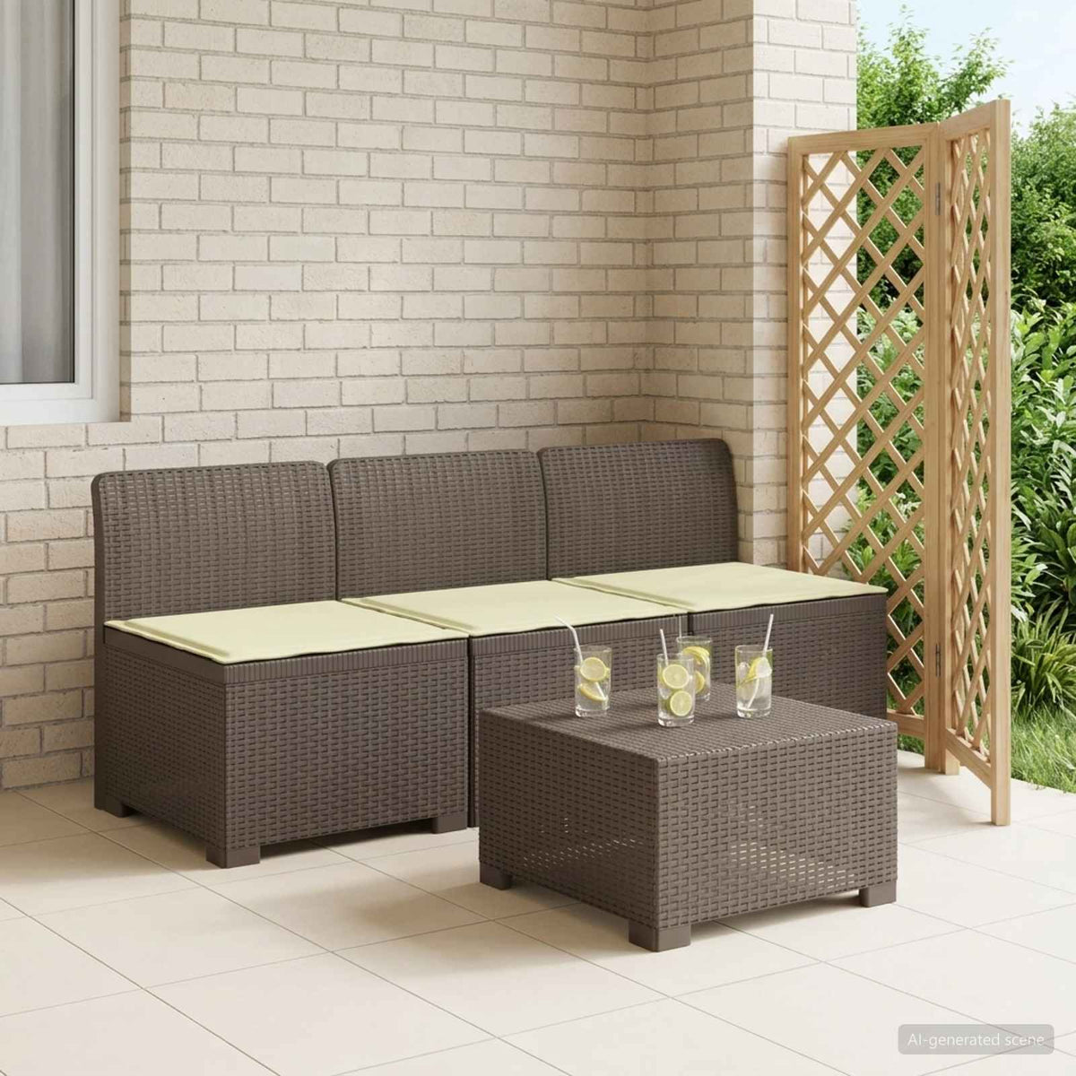 3-zits tuinbank met kussens in rattanlook PP Lichtgrijs is nu te koop bij PeponiXL, paradijselijk wonen!