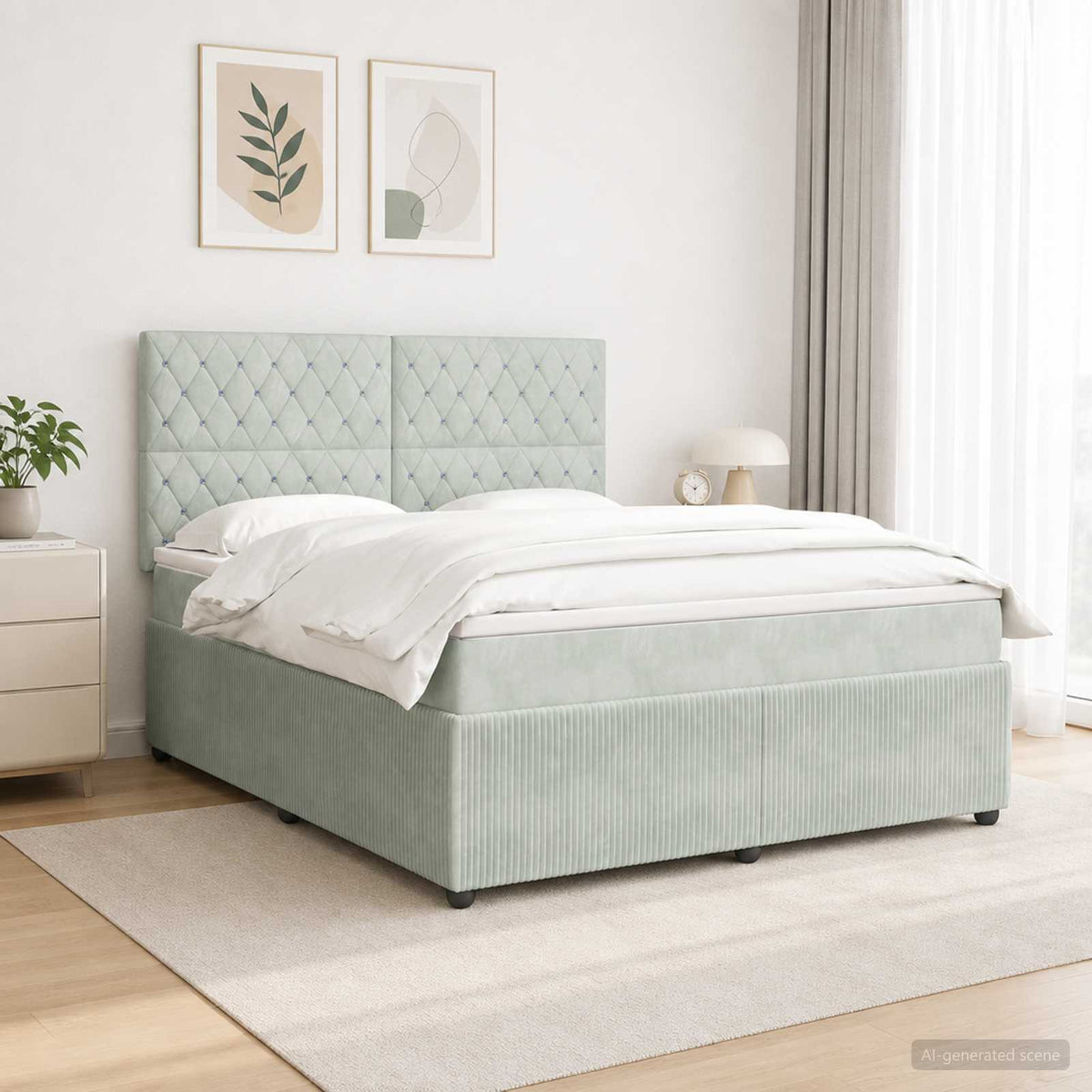 LED Boxspring Bed met Matras Lichtgrijs 140 x 190 cm Fluweel is nu te koop bij PeponiXL, paradijselijk wonen!