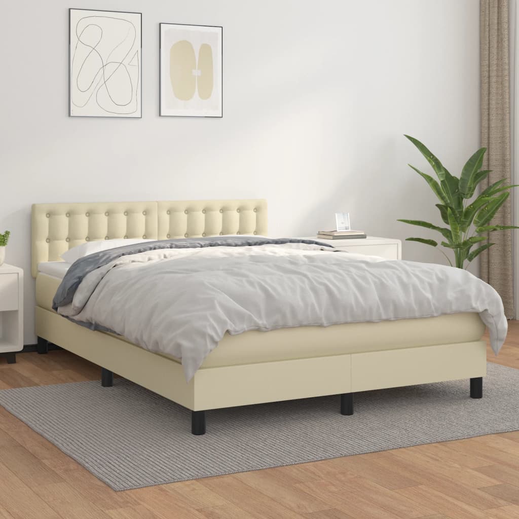 Boxspring met matras kunstleer crèmekleurig 140x190 cm is nu te koop bij PeponiXL, paradijselijk wonen!