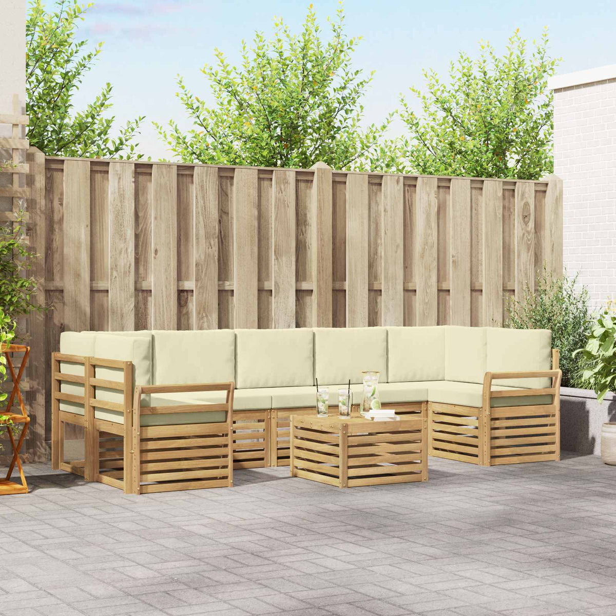 Buiten bankenset met kussen 8 pcs Wit en crèmekleurig Polyester is nu te koop bij PeponiXL, paradijselijk wonen!