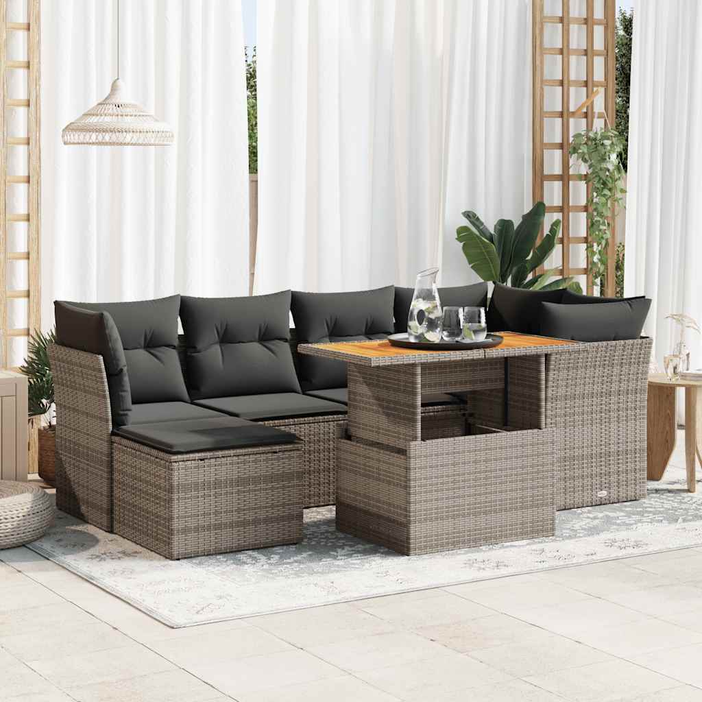 7-delige Loungeset met kussens poly rattan grijs is nu te koop bij PeponiXL, paradijselijk wonen!