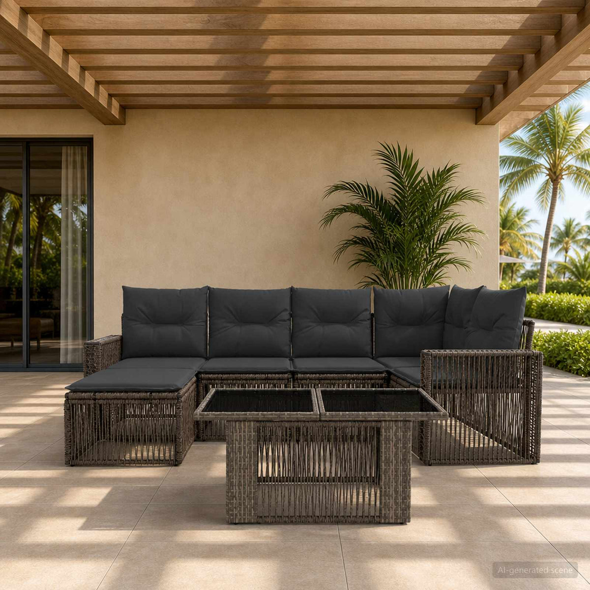 Tuinbankenset 7 st Grijs en Donkergrijs poly rattan is nu te koop bij PeponiXL, paradijselijk wonen!