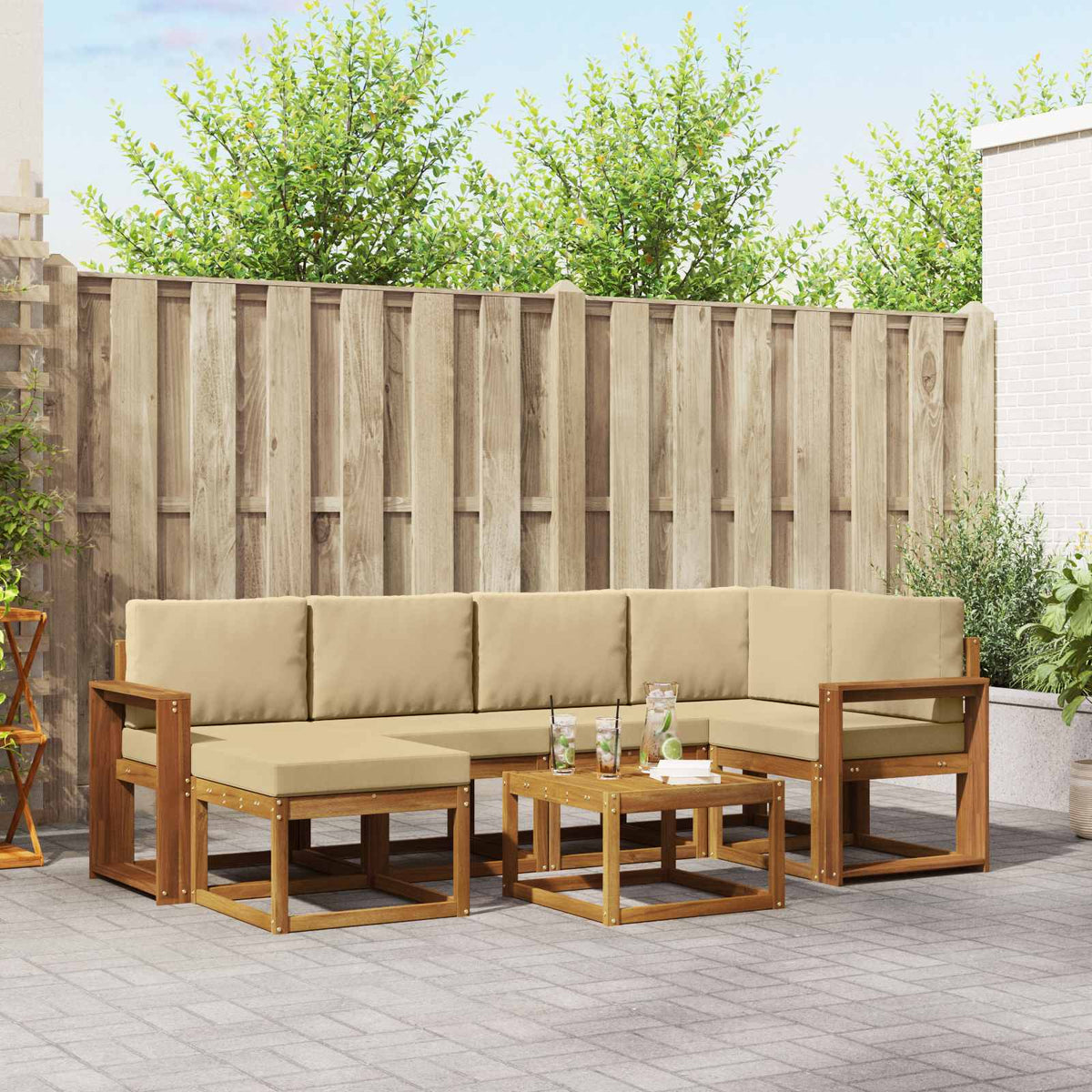Buiten bankenset met kussen 7 pcs Natuurlijk en Beige is nu te koop bij PeponiXL, paradijselijk wonen!