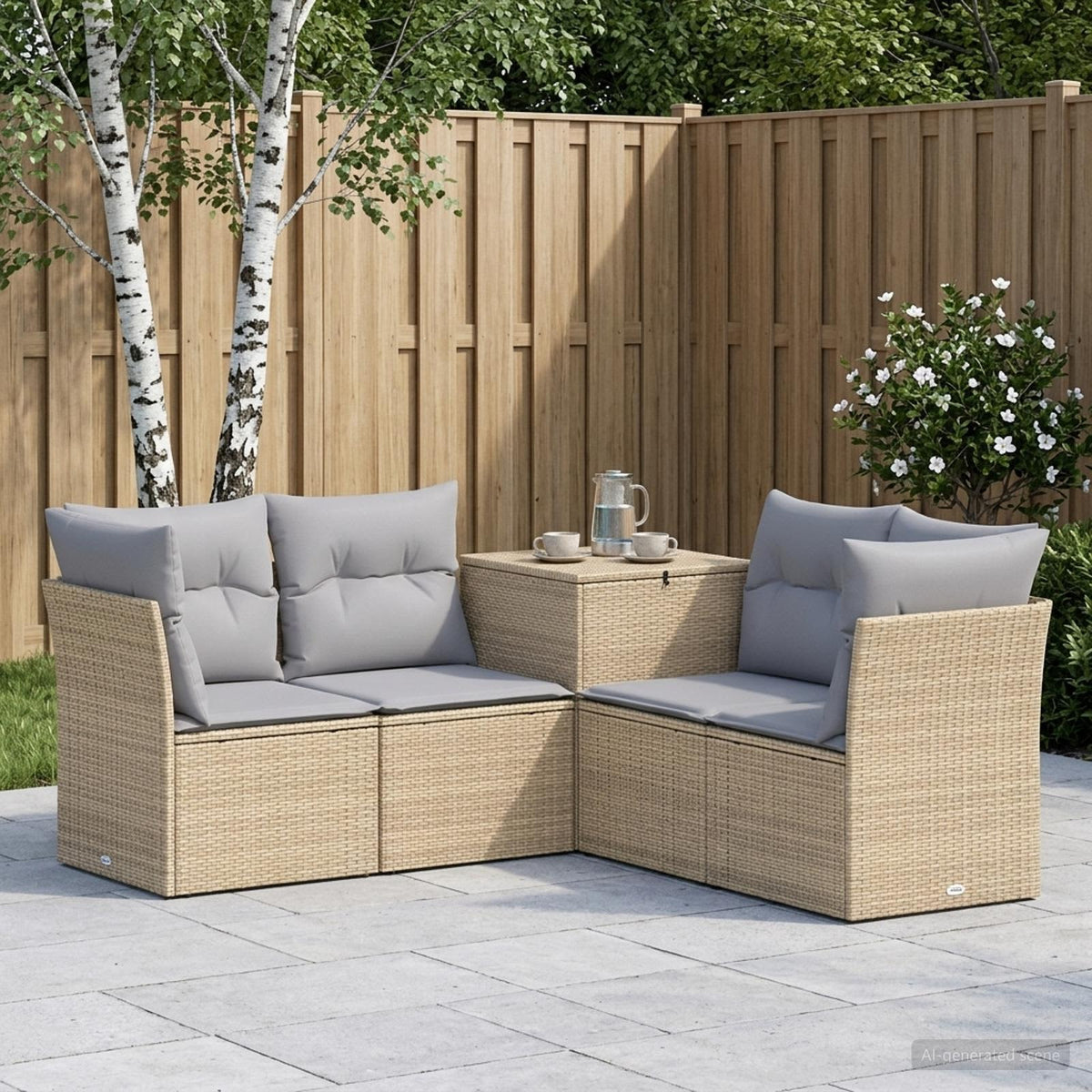 Bankstel 5 st Beige en Licht Grijs Poly Rattan en Staal is nu te koop bij PeponiXL, paradijselijk wonen!